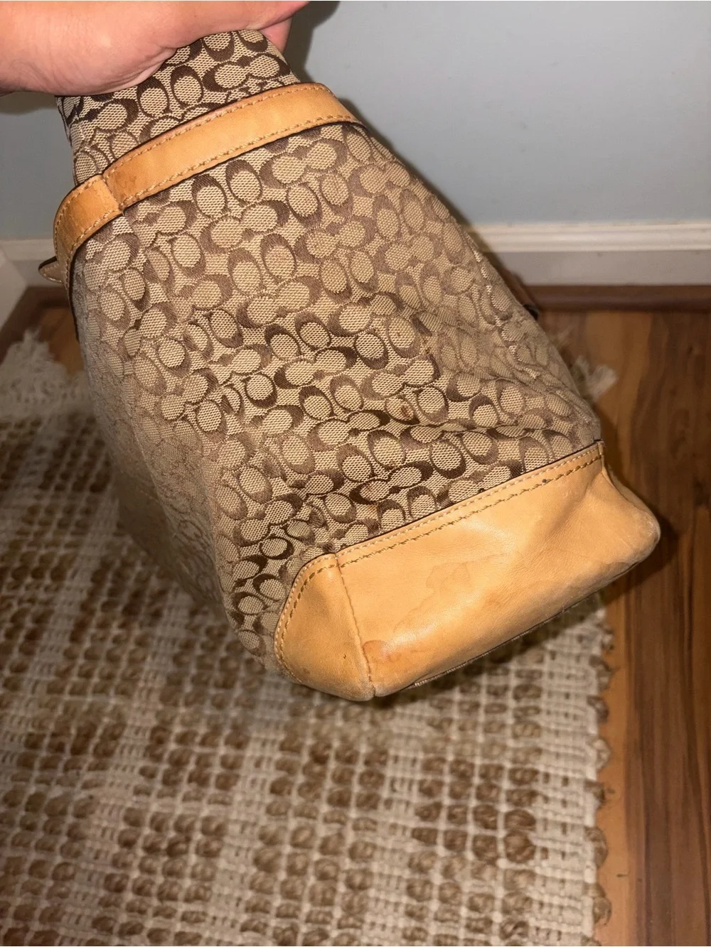 Coach Brown/Khaki Signature Canvas Tote with Tan Trim